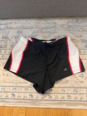 New Balance Black Running Shorts with White Liner and Red Accent